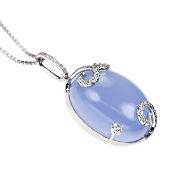K18WG ブルーカルセドニー ダイヤモンド ペンダントネックレス 30.18ct D0.31ct