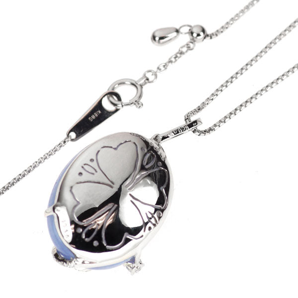 K18WG ブルーカルセドニー ダイヤモンド ペンダントネックレス 30.18ct D0.31ct
