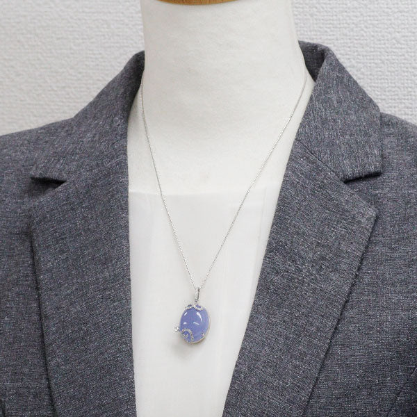 K18WG ブルーカルセドニー ダイヤモンド ペンダントネックレス 30.18ct D0.31ct