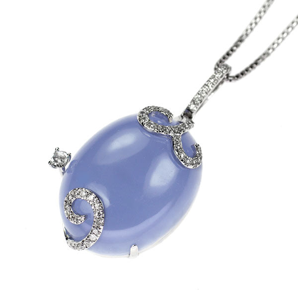 K18WG ブルーカルセドニー ダイヤモンド ペンダントネックレス 30.18ct D0.31ct