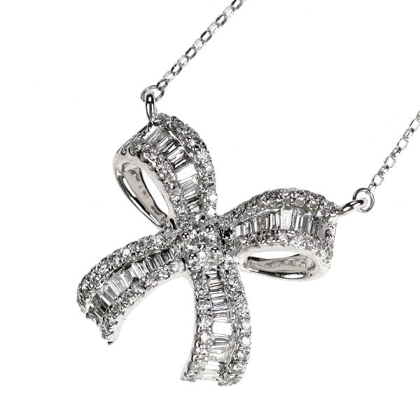 K18WG ダイヤモンド ペンダントネックレス 0.64ct リボン