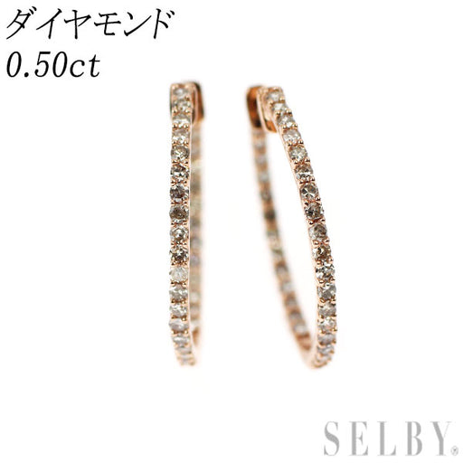 K18PG シングルカット ダイヤモンド フープ ピアス 0.50ct — セルビー