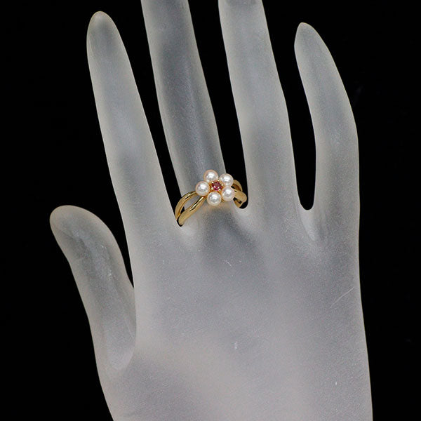 田崎真珠 K18YG ルビー アコヤ真珠 リング 径約3.7mm フラワー
