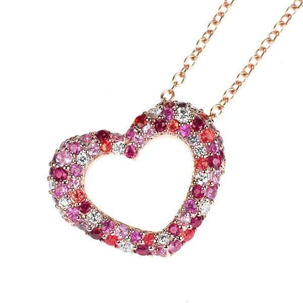ポンテヴェキオ K18PG ダイヤモンド ルビー サファイア ペンダントネックレス 0.15ct R0.21ct S0.57ct エテルノ エモツィオーネ ハート