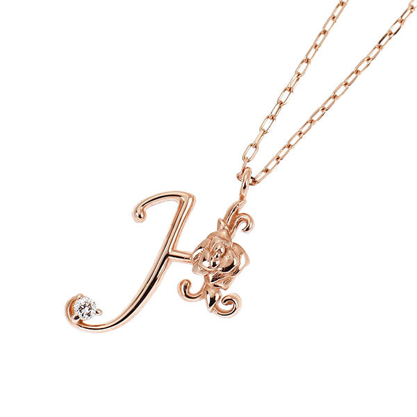 K10PG ダイヤモンド ペンダントネックレス 0.01ct イニシャル「H」