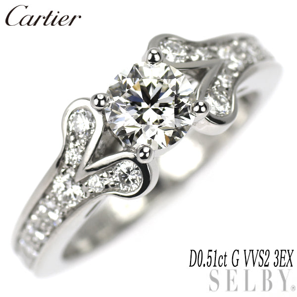 カルティエ Pt950 ダイヤモンド リング 0.51ct G VVS2 3EX バレリーナ 47号