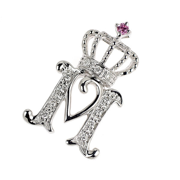 笠原真寿美 K18WG ピンクサファイア ダイヤモンド ペンダントトップ 0.02ct D0.08ct イニシャル「M」王冠