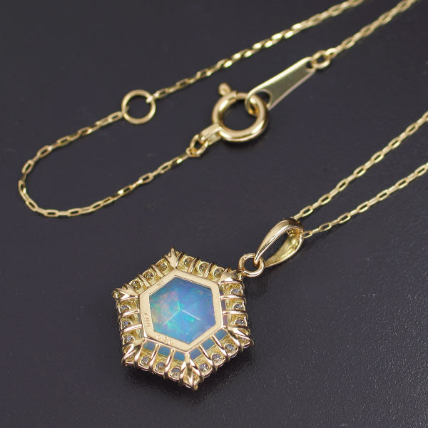 K18YG オパール ダイヤモンド ペンダントネックレス 1.00ct D0.20ct