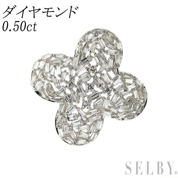 K18WG ダイヤモンド ペンダントトップ 0.50ct クローバー フラワー