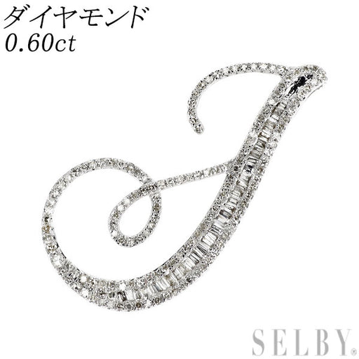 K18WG ダイヤモンド ペンダントトップ 0.60ct アルファベット「J