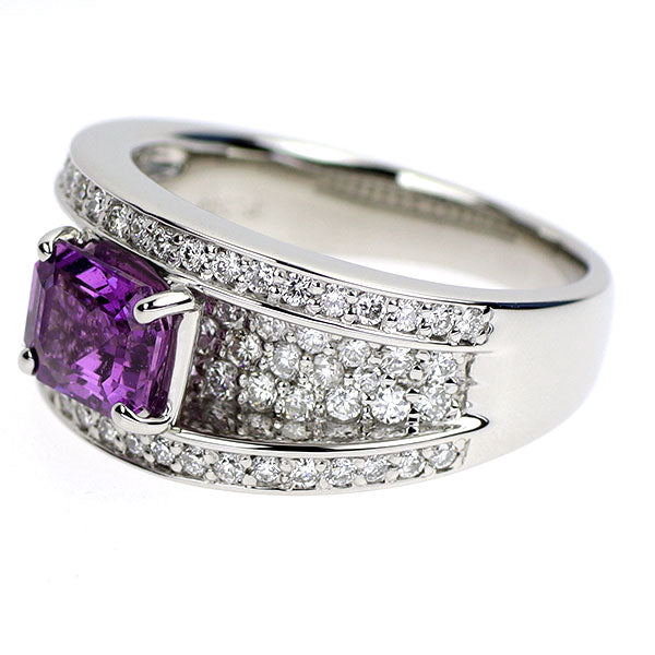 Pt900 非加熱パープルサファイア ダイヤモンド リング 1.416ct D0.80ct