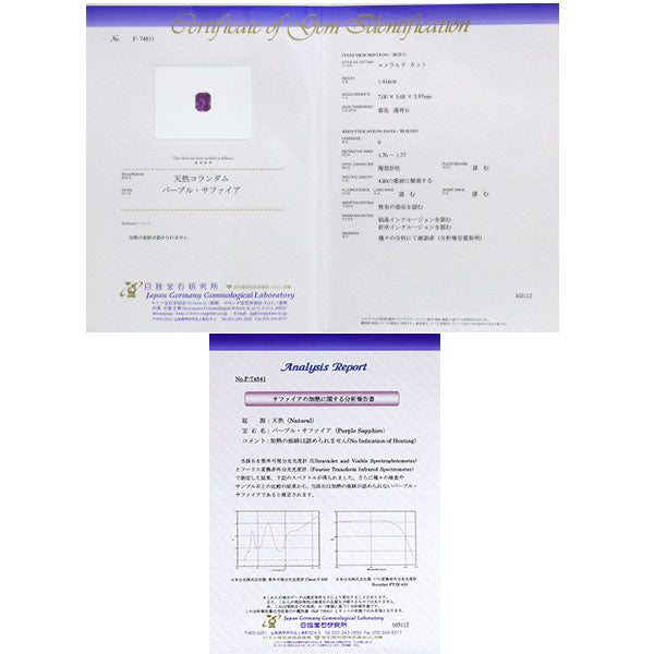Pt900 非加熱パープルサファイア ダイヤモンド リング 1.416ct D0.80ct