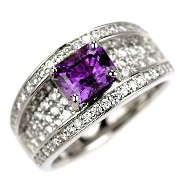 Pt900 非加熱パープルサファイア ダイヤモンド リング 1.416ct D0.80ct