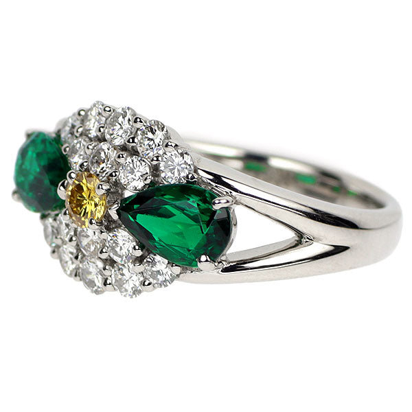 Pt900 エメラルド 天然イエロー/カラーレス ダイヤモンド リング 1.126ct YD0.12ct D0.60ct