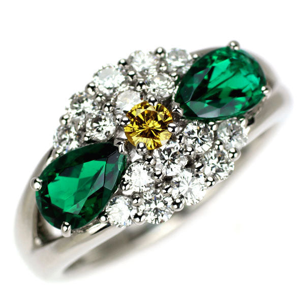 Pt900 エメラルド 天然イエロー/カラーレス ダイヤモンド リング 1.126ct YD0.12ct D0.60ct