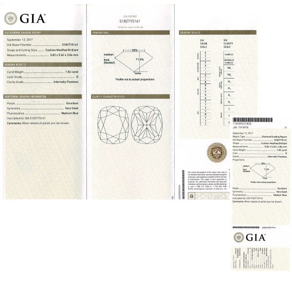 Pt950 クッションカット ダイヤモンド  リング 1.025ct D IF EX/VG D0.29ct GIA/中鑑付