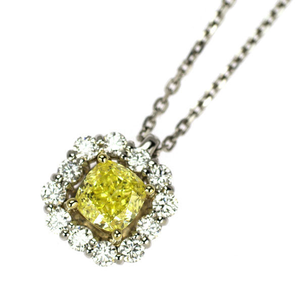 Pt950/K18YG/Pt850 天然イエローダイヤモンド ペンダントネックレス 0.563ct FIY SI2 D0.23ct