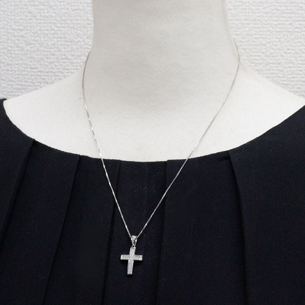 K18WG ダイヤモンド ペンダントネックレス 0.50ct クロス ミステリーセッティング
