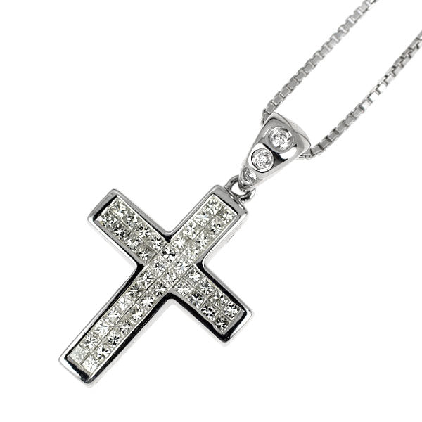 K18WG ダイヤモンド ペンダントネックレス 0.50ct クロス ミステリーセッティング