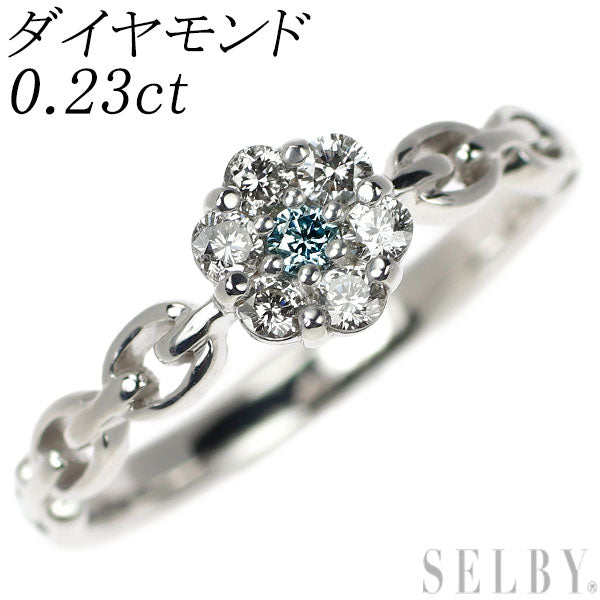 K18WG アイスブルー/カラーレス ダイヤモンド リング 0.23ct  フラワー