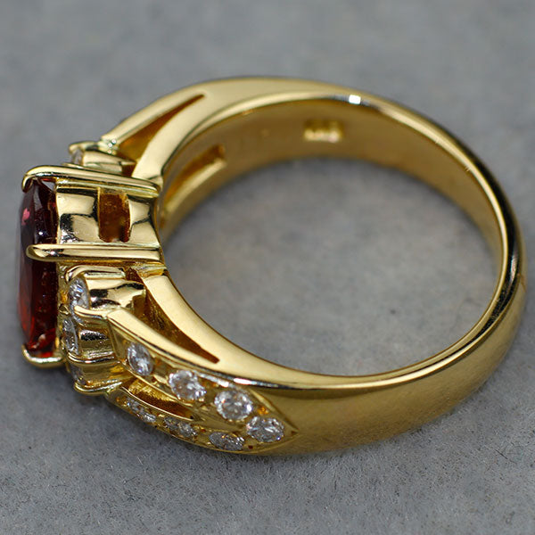 K18YG GIA産地鑑別書付 ビルマ/ミャンマー産非加熱 レッドスピネル ダイヤモンド リング 1.82ct D0.52ct