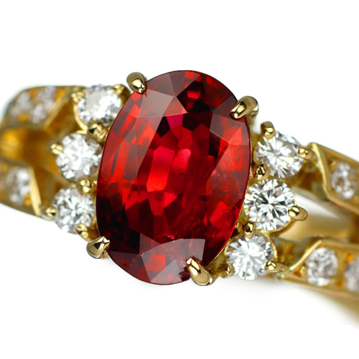 K18YG GIA産地鑑別書付 ビルマ/ミャンマー産非加熱 レッドスピネル ダイヤモンド リング 1.82ct D0.52ct