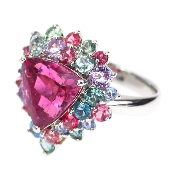 Pt900 ルベライト マルチカラートルマリン リング 4.85ct T2.23ct