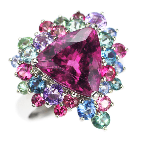 Pt900 ルベライト マルチカラートルマリン リング 4.85ct T2.23ct