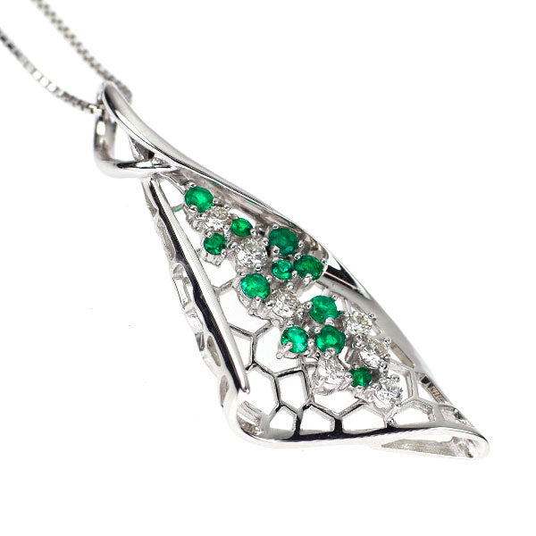 K18WG エメラルド ダイヤモンド ペンダントネックレス 0.33ct D0.34ct