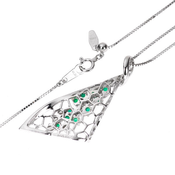 K18WG エメラルド ダイヤモンド ペンダントネックレス 0.33ct D0.34ct