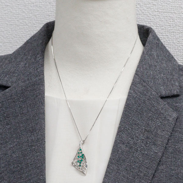 K18WG エメラルド ダイヤモンド ペンダントネックレス 0.33ct D0.34ct