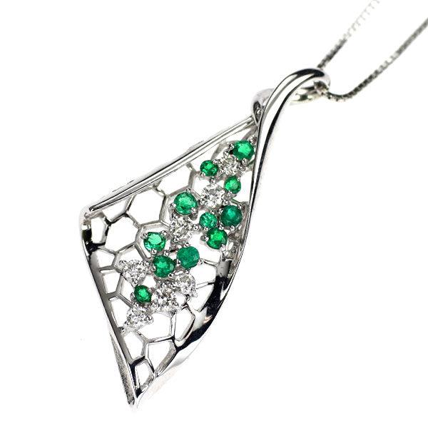 K18WG エメラルド ダイヤモンド ペンダントネックレス 0.33ct D0.34ct