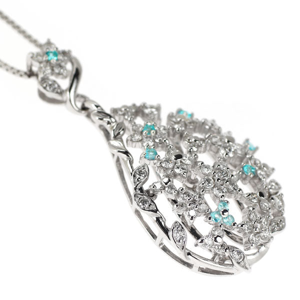 K18WG パライバトルマリン ダイヤモンド ペンダントネックレス 0.16ct D1.17ct フラワー