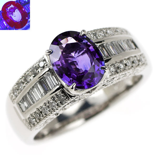 Pt900 カラーチェンジ サファイア ダイヤモンド リング 1.76ct D0.52ct