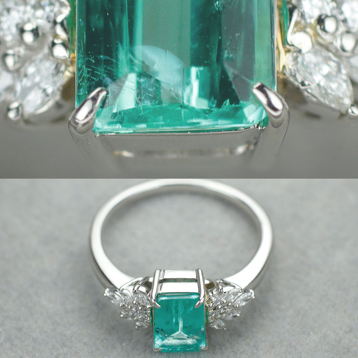 GIA/CGL鑑別2冊付 Pt900 モザンビーク産パライバトルマリン ダイヤモンド リング 1.453ct D0.194ct