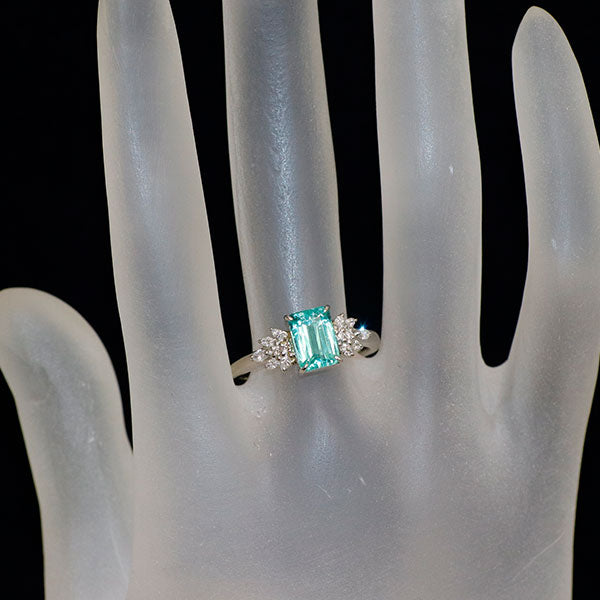 GIA/CGL鑑別2冊付 Pt900 モザンビーク産パライバトルマリン ダイヤモンド リング 1.453ct D0.194ct