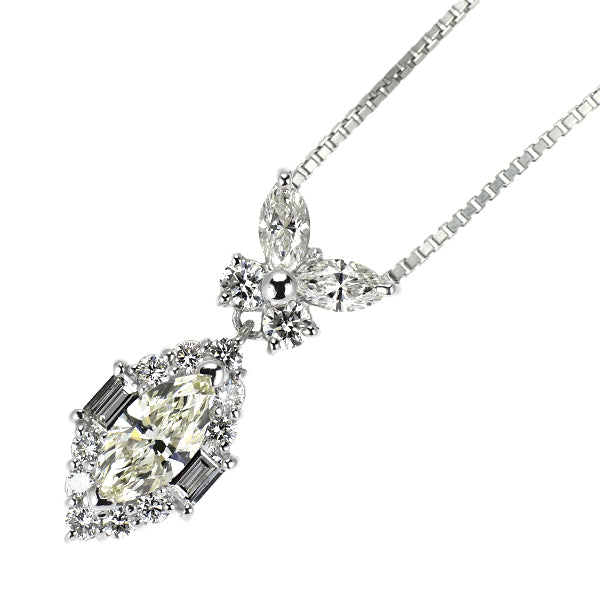 Pt900/ Pt850 マーキス ダイヤモンド ペンダントネックレス 0.594ct L SI1 D0.81ct