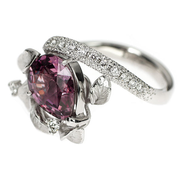 K18WG ロードライトガーネット ダイヤモンド リング 3.62ct D0.21ct 植物