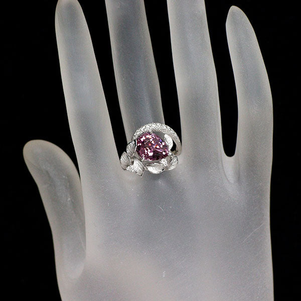 K18WG ロードライトガーネット ダイヤモンド リング 3.62ct D0.21ct 植物