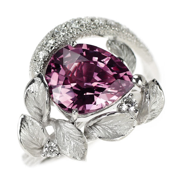 K18WG ロードライトガーネット ダイヤモンド リング 3.62ct D0.21ct 植物