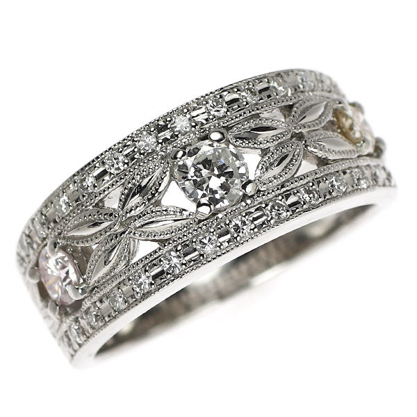 Pt900 天然ピンク/カラーレス/ブラウン ダイヤモンド リング 0.42ct D0.21ct
