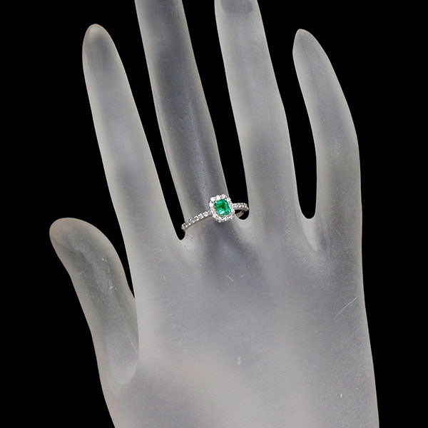 Pt900 エメラルド ダイヤモンド リング 0.22ct D0.25ct
