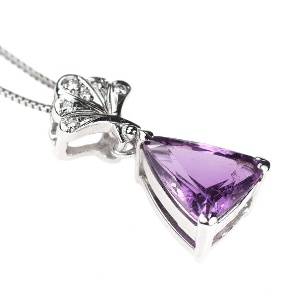 K18WG 非加熱 パープルサファイア ダイヤモンド ペンダントネックレス 3.386ct D0.05ct