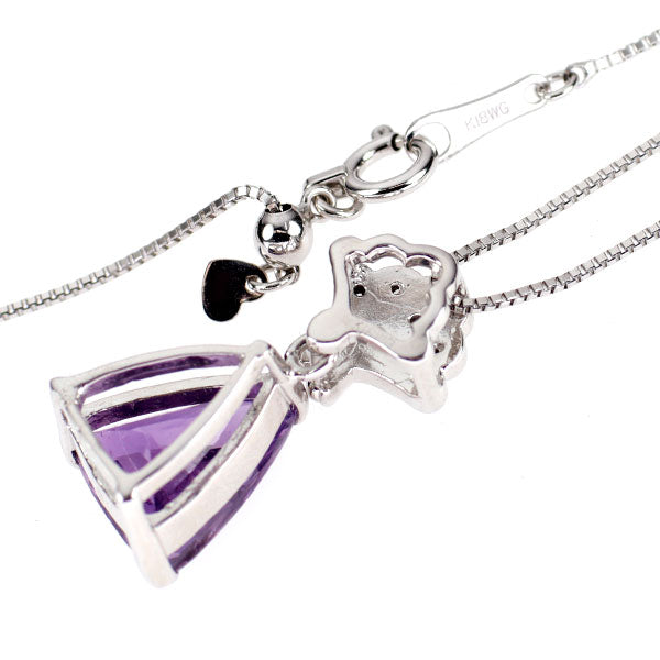 K18WG 非加熱 パープルサファイア ダイヤモンド ペンダントネックレス 3.386ct D0.05ct