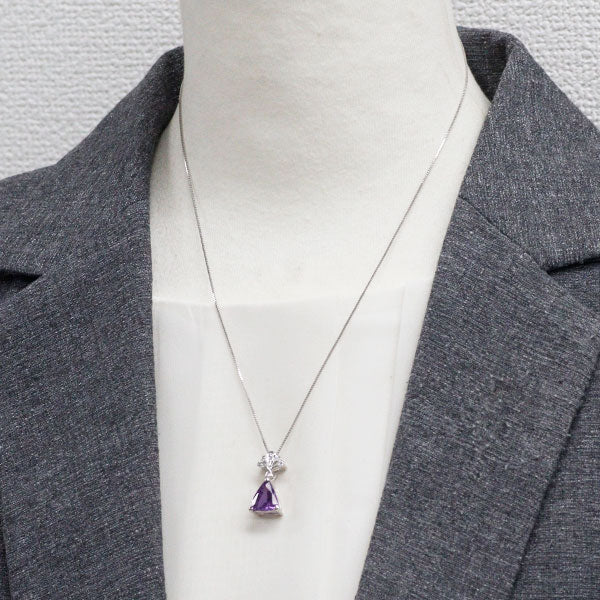 K18WG 非加熱 パープルサファイア ダイヤモンド ペンダントネックレス 3.386ct D0.05ct