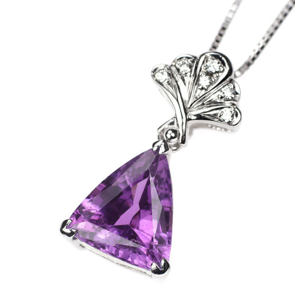 K18WG 非加熱 パープルサファイア ダイヤモンド ペンダントネックレス 3.386ct D0.05ct