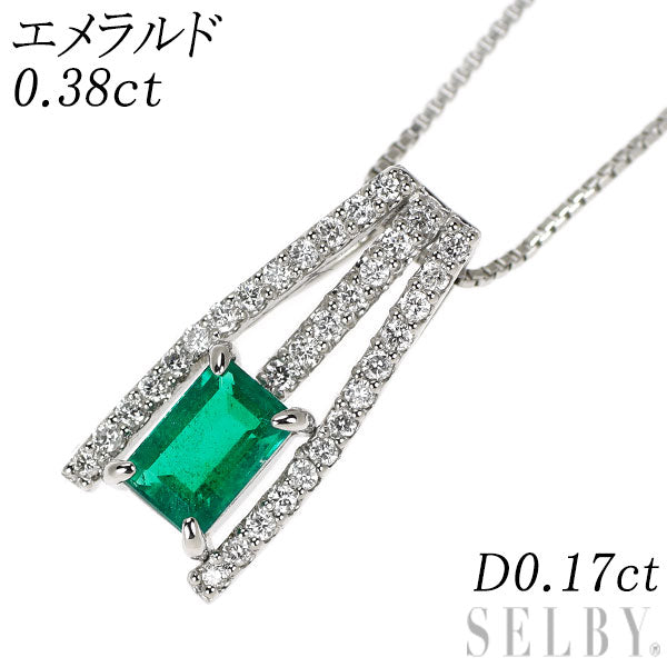 Pt900/ Pt850 エメラルド ダイヤモンド ペンダントネックレス 0.38ct D0.17ct