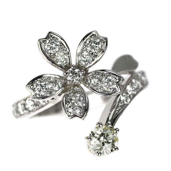 K18WG さくらカット ダイヤモンド ダイヤモンド リング 0.188ct D0.40ct ピンキー