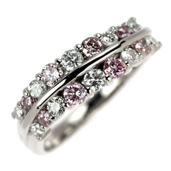 希少 Pt900 天然ピンク/カラーレス ダイヤモンド リング 0.33ct D0.37ct