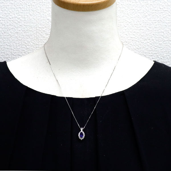 K18WG サファイア ダイヤモンド ペンダントネックレス 1.01ct D0.47ct
